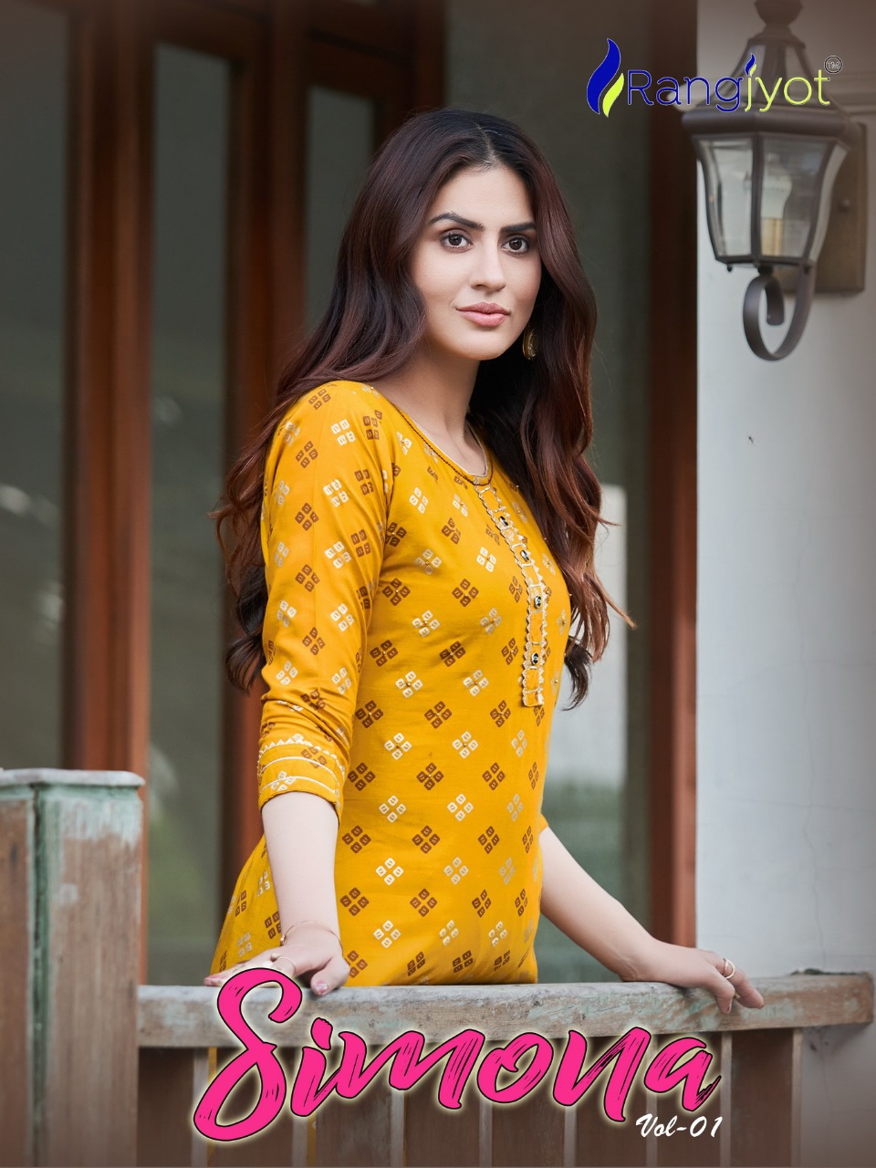 Rangjyot Simona Series 101-108 Rayon Plain 14 Kg Handwork Kurti With Bottom