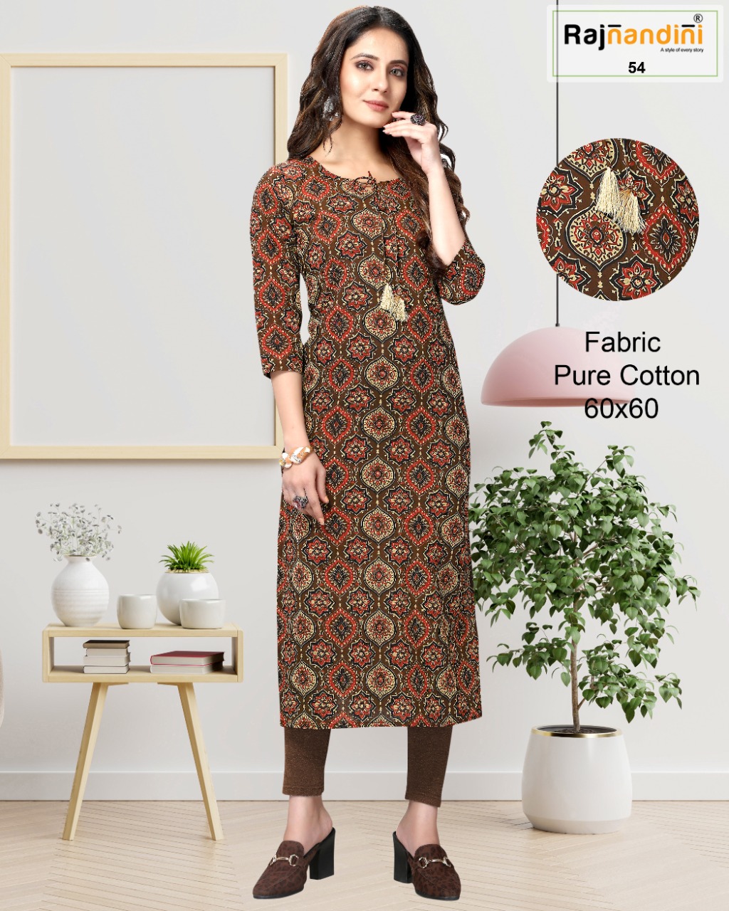 Rajnandini Vol-12 Pure Cotton Jaipuri Printed Kurti With Value Added Embroidery Work