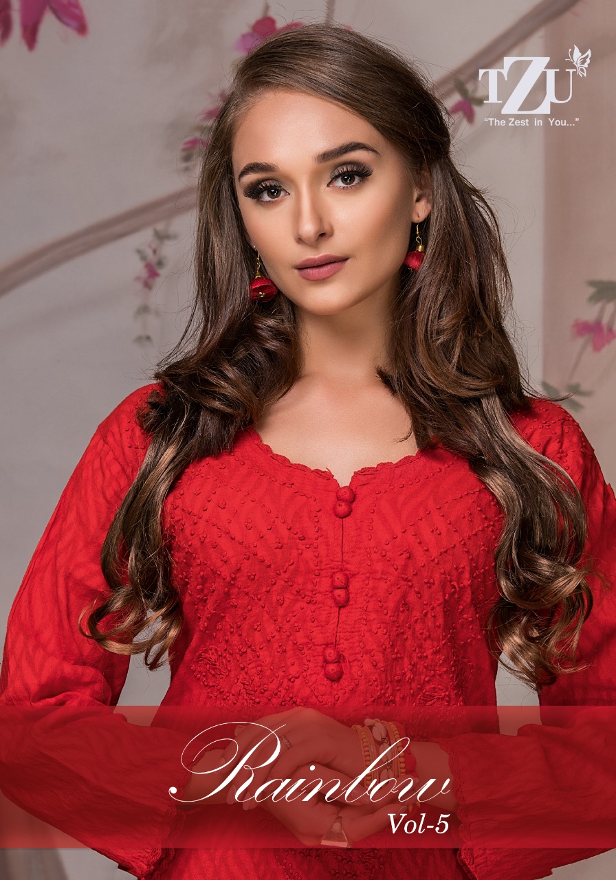 Tzu Rainbow-5 Cotton Jacquard Self Embroidery Kurti