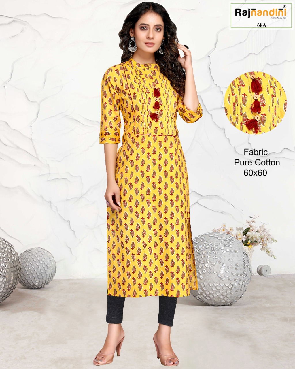 Rajnandini Vol-14 Pure Cotton Jaipuri Printed Kurti With Embroidery Work