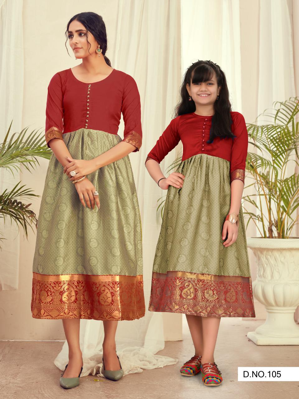 Shruti Designer Silk Jacquard Mom And Daughter Long Kurti