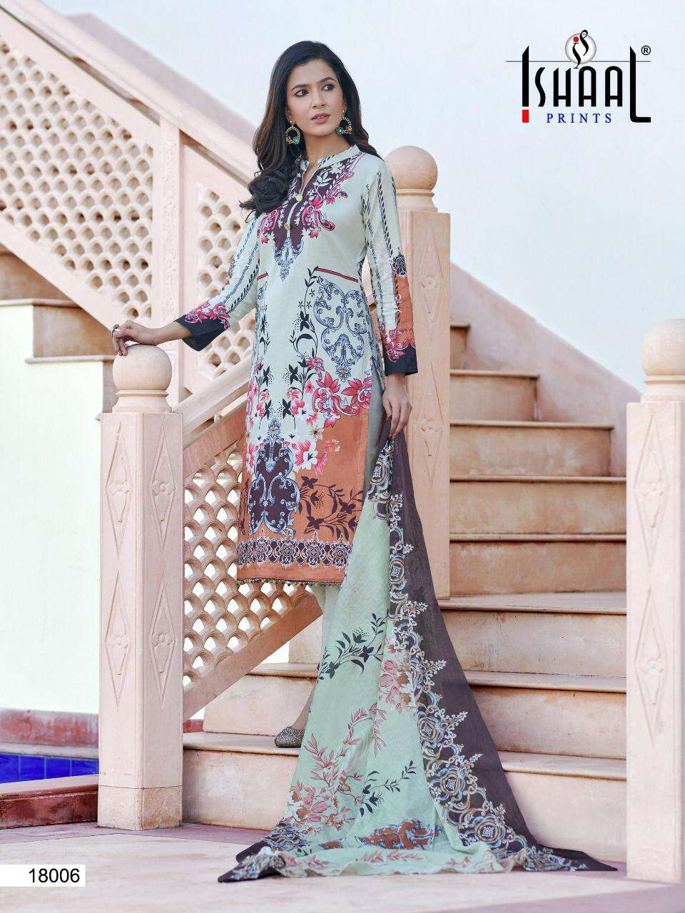 Ishaal Prints Gulmohar Vol-18 Series 18001-18010 Pure Cotton Mal Mal Suit