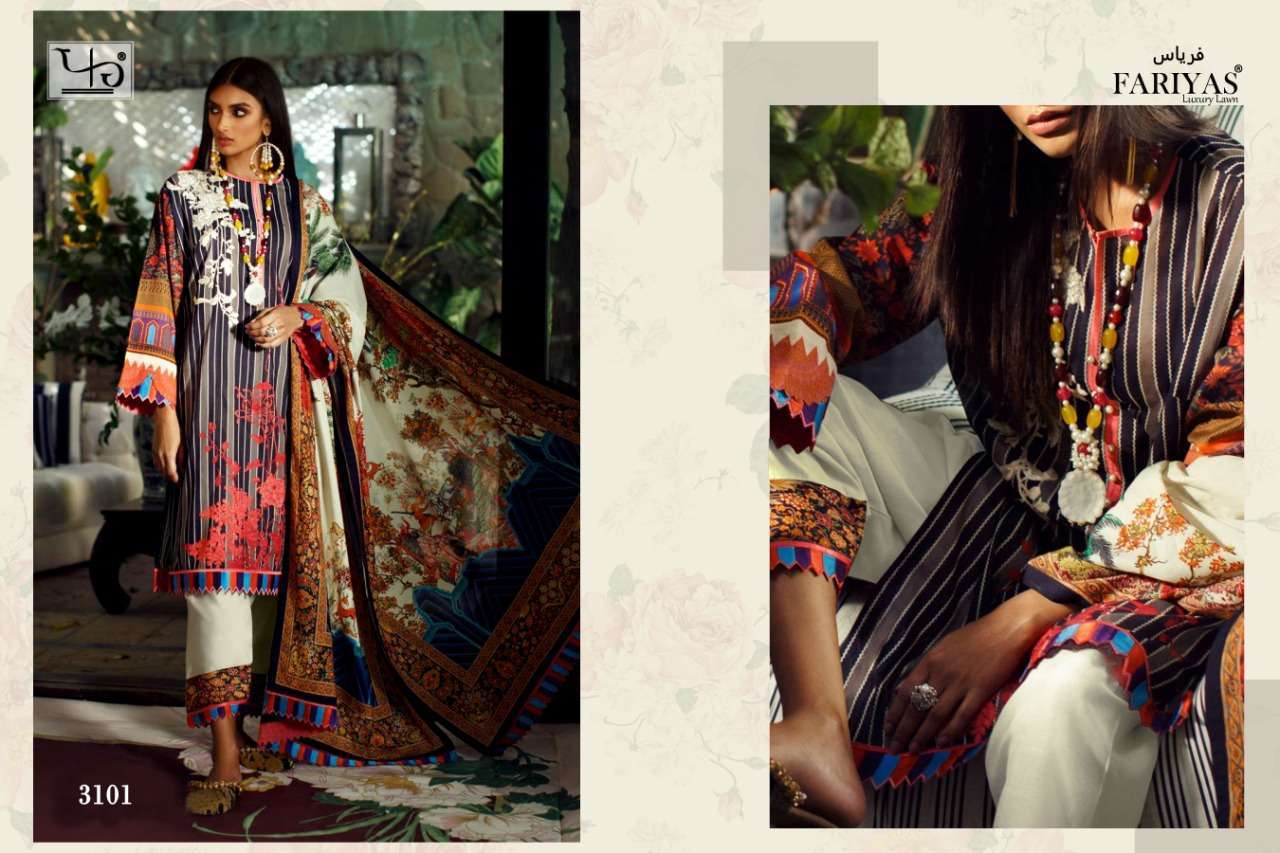Fariyas Lawn Sana Safinaz Series 3101-3106 Pure Lawn Cotton Digital Suit