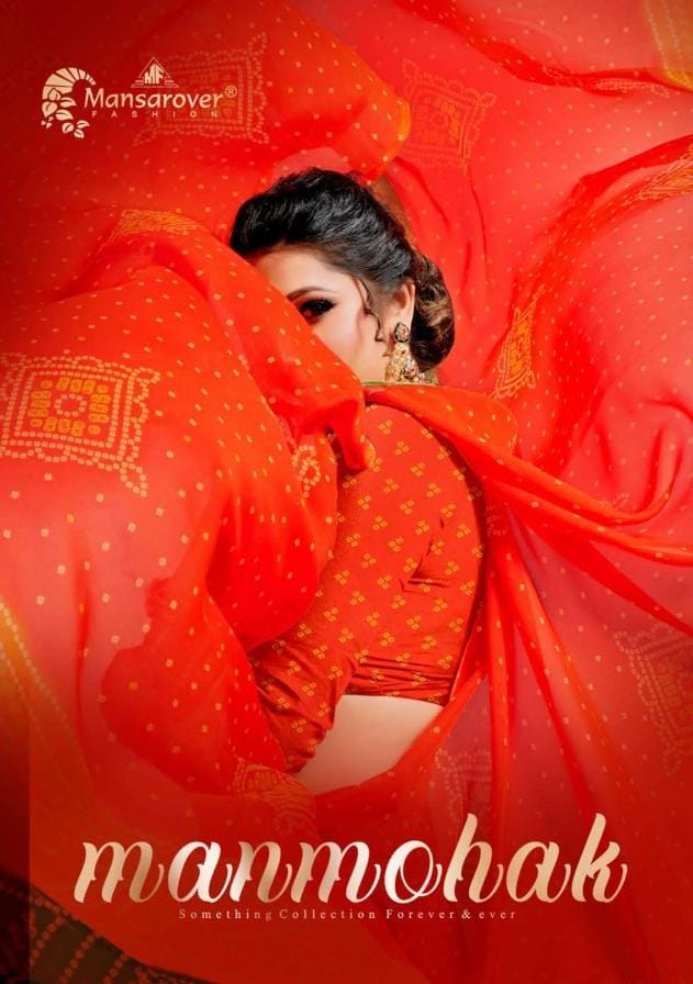 Mansarover Fashion Manmohini Semi Georgette Bandhani Print With Exclusive Banarasi Border Saree