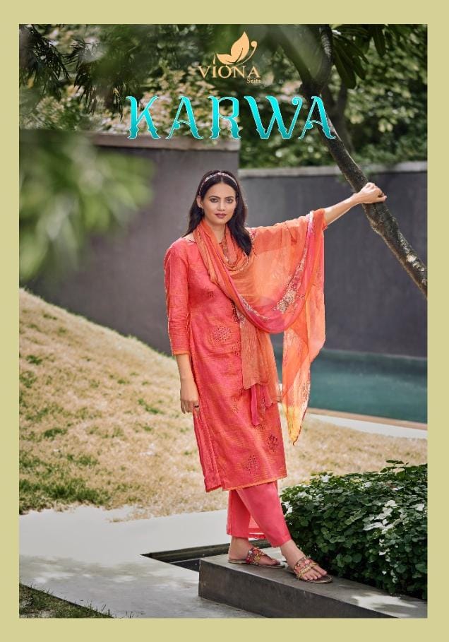 Viona Suits Karwa Pure Superior Cotton Printed With Embroidery Work Suit