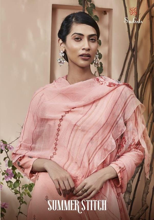 Sudriti Summer Stitch Cambric Cotton Digital Print With Embroidery Suit