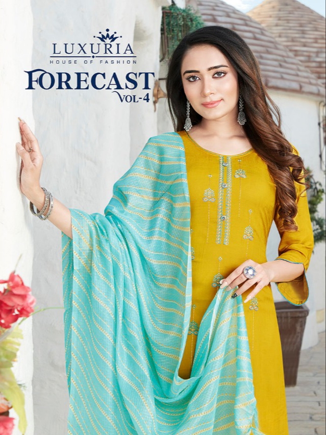 Luxuria Forecast Vol-4 Premium Rayon Slub Embroidery Kurtis With Cotton Dupatta
