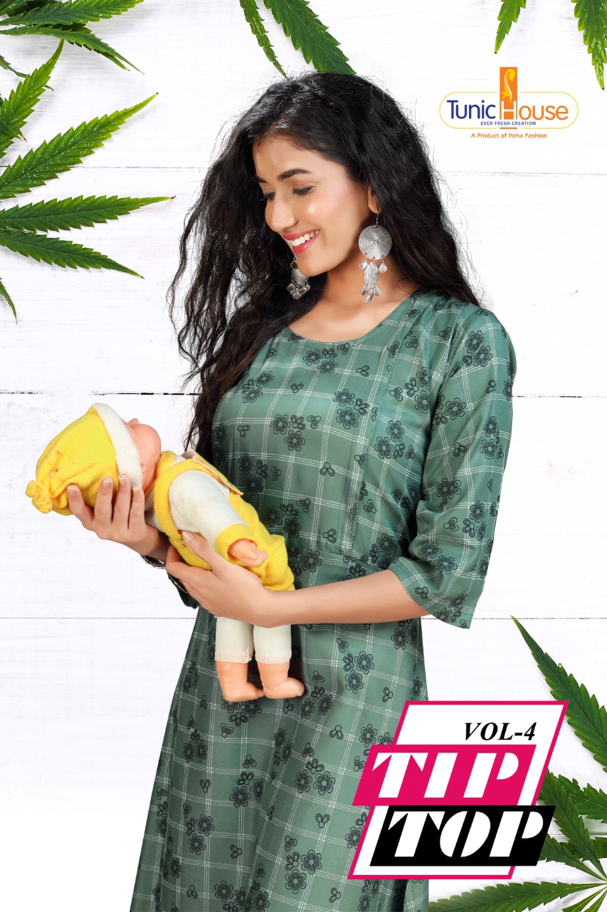 Tunic House Tip Top Vol-4 Series 4001-4008 Viscose Rayon Printed Kurti