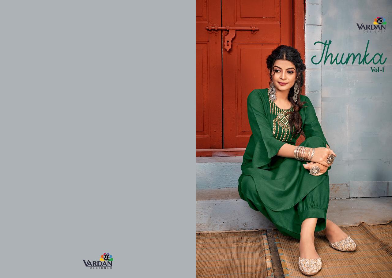 Vardan Designer Jhumka Vol-1 8011-8016 Heavy 14kg Rayon Kurti And Pant