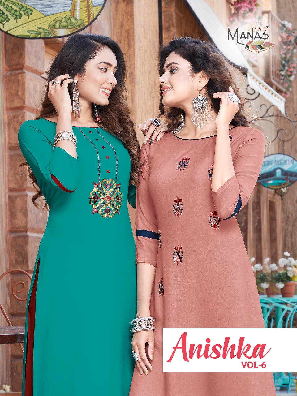 Manas Fab Anishka Vol-6 Series 1039-1044 Rayon 14kg Embroidery Kurti