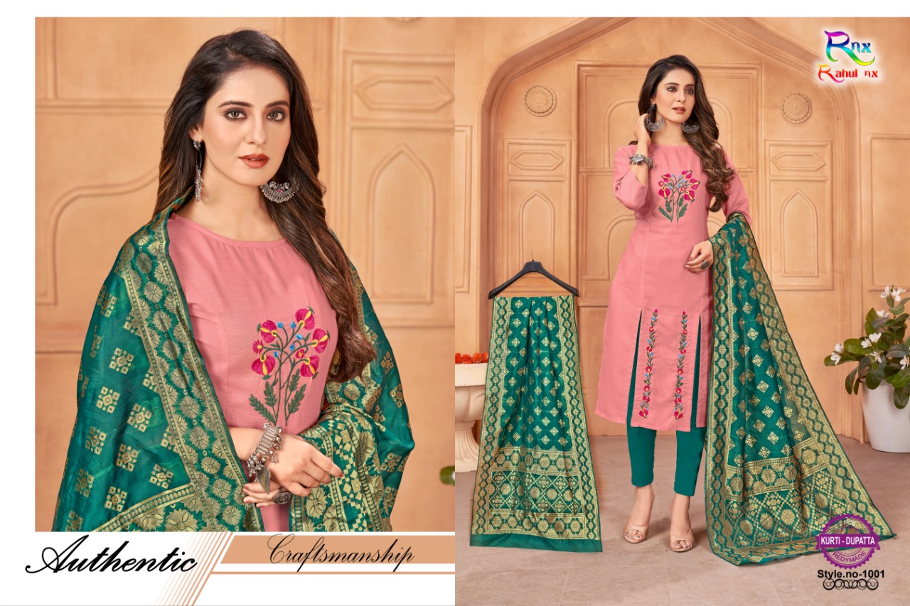Rahul Nx Ice Cream Series 1001-1007 Handloom Slub Kurti With Dupatta