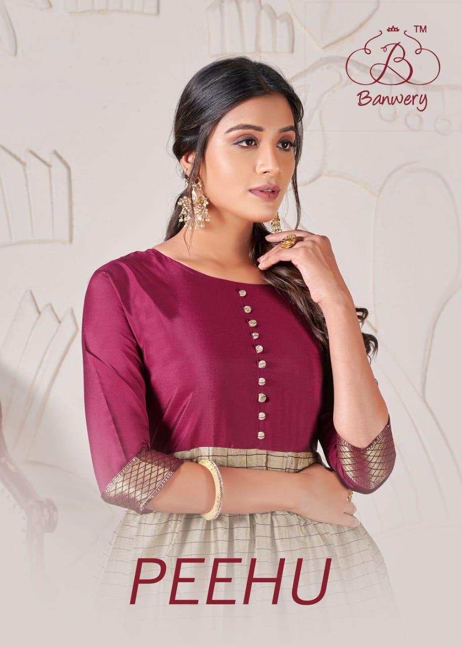 Banwery Peehu Heavy Silk Weaving Checks Fabric With Daman Jacquard Border Kurti