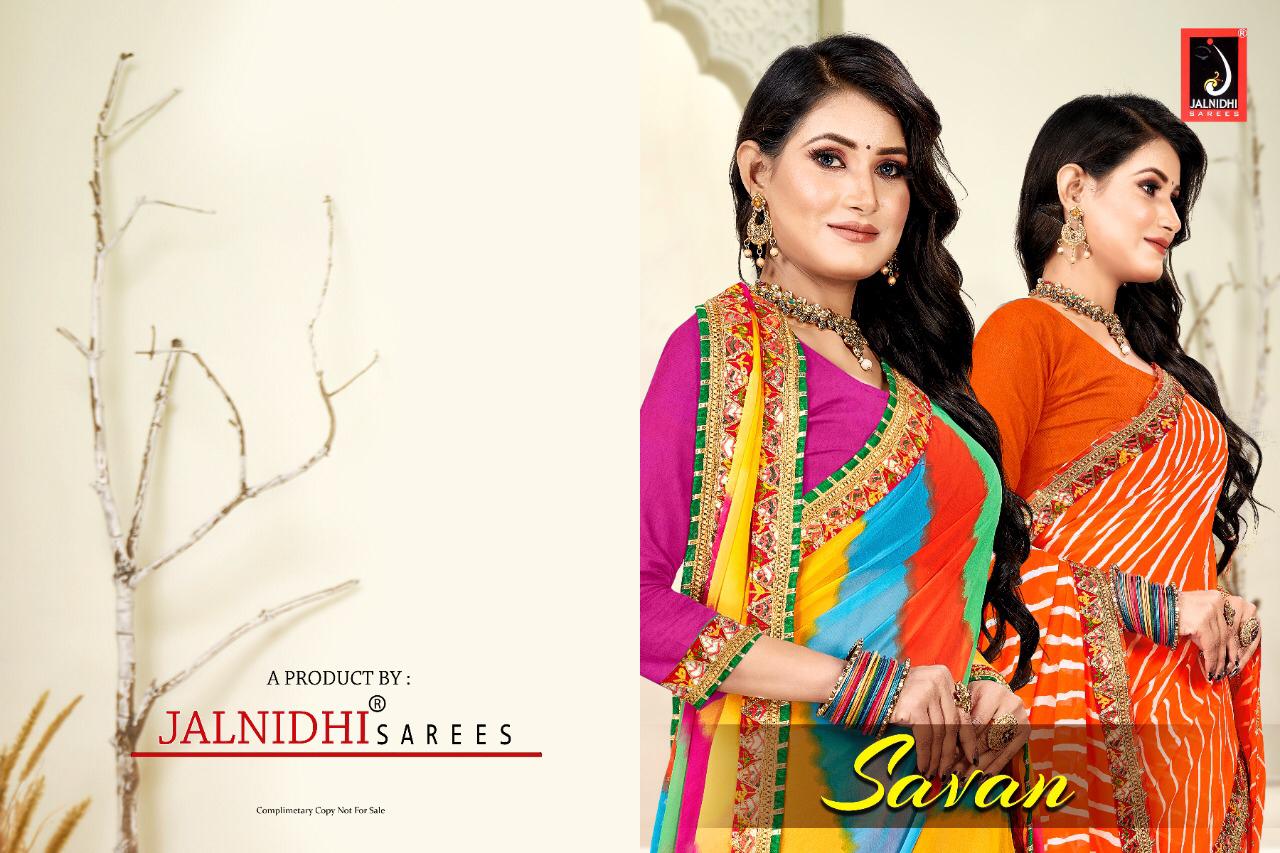Jalnidhi Sarees Savan Pure Full Print Laheriya With Work Border Saree