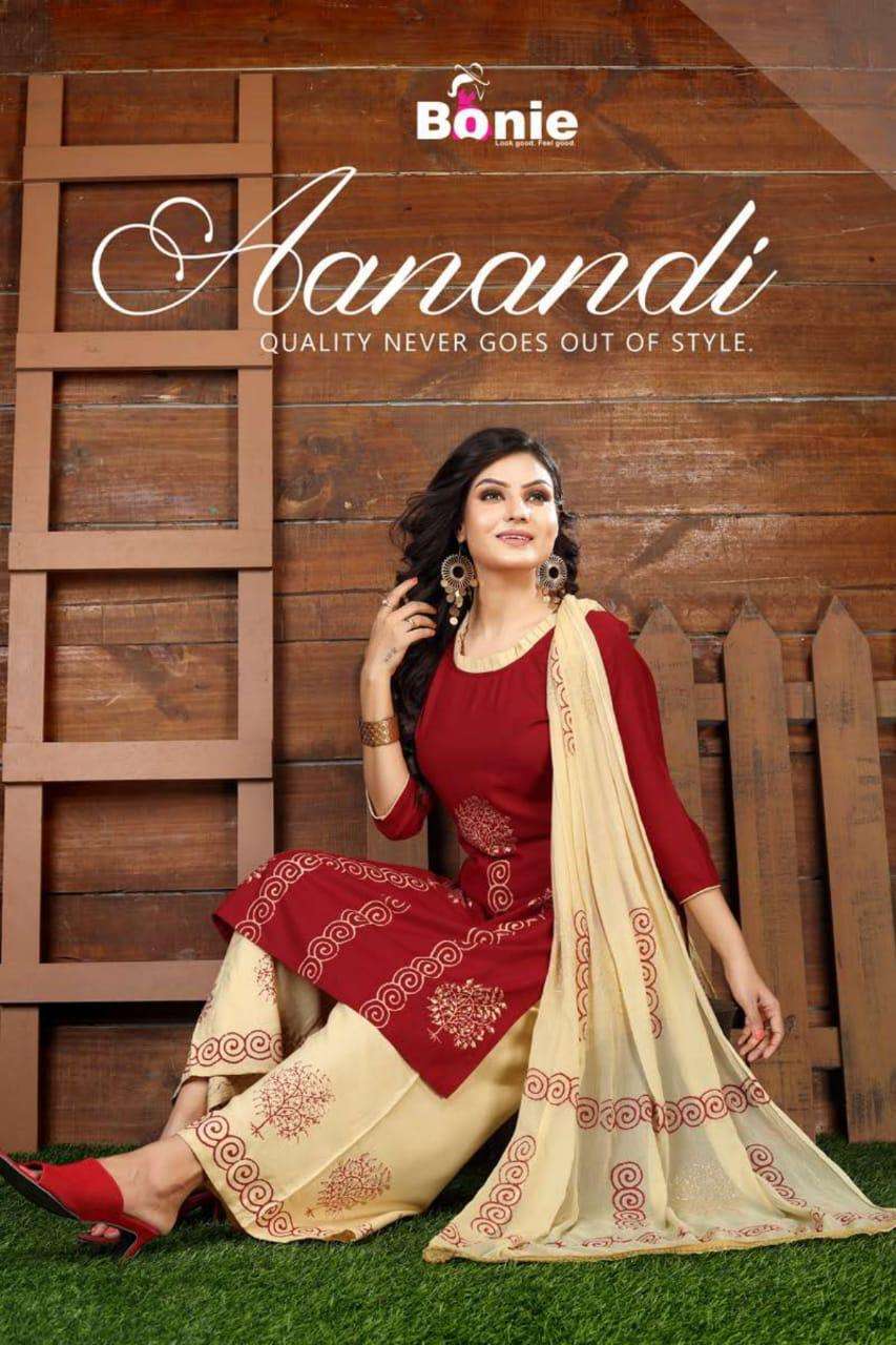 Aanandi Vol.1 By Bonie Heavy Rayon With Gold Print Readymade Suit