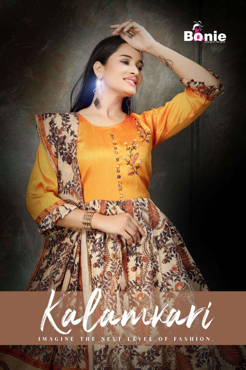 Kalamkari By Bonie Heavy Pure Silk With Dupatta Kurti