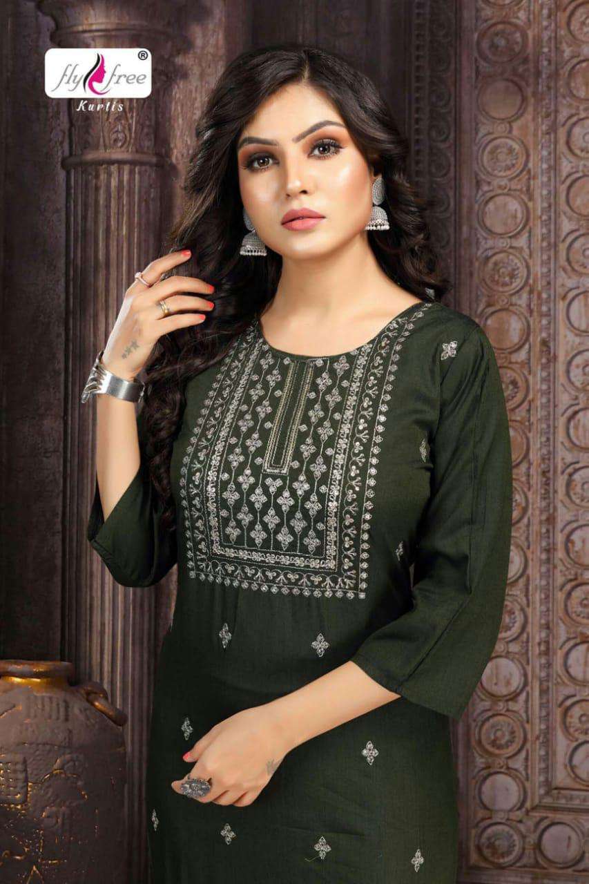 Pinacle By Fly Free Heavy Black Rayon With Work Kurti