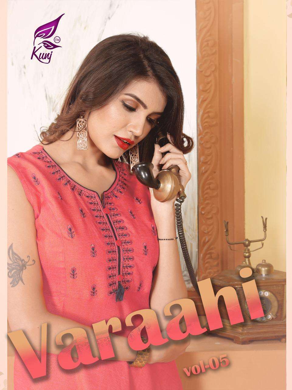Vaarahi Vol.5 By Kunj Heavy Rayon Two Tone With Work Kurti