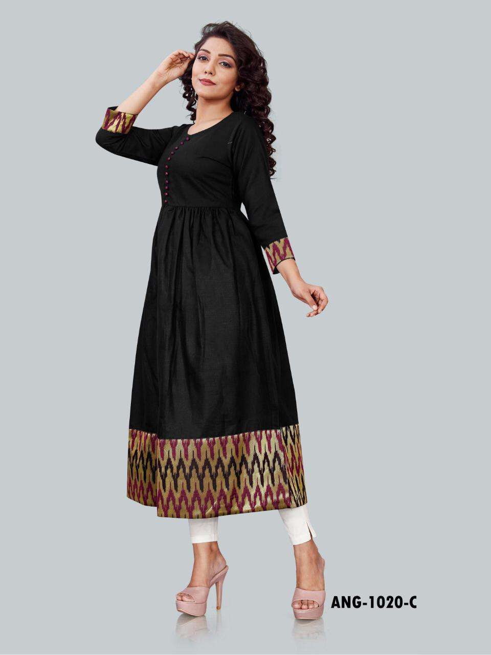 12 Angel Ang-1020 Jaquard Border Gown Dress Readymade Kurti