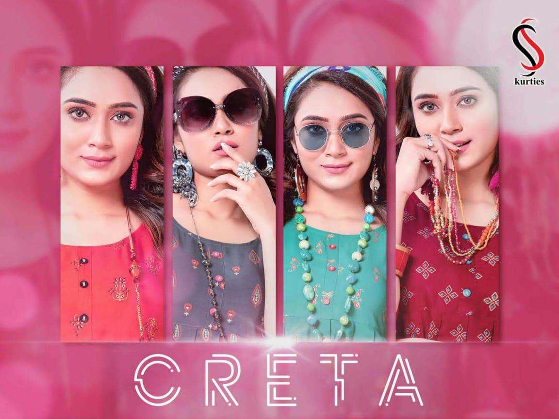 Ss Kurtis Creta Vol-1 Series 101-112 Heavy Rayon Gold Foilr Print Short Top