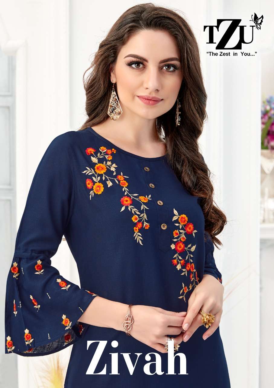 Zivah By Tzu Rayon Slub Long Kurti With Plazzo