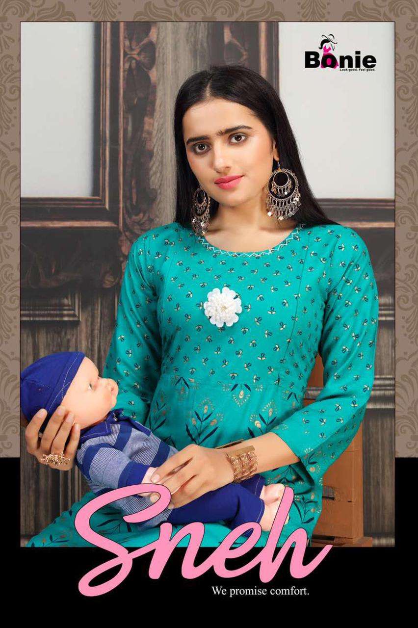 Sneh By Bonie Heavy Rayon Feeding Kurti Top Catalog Collection