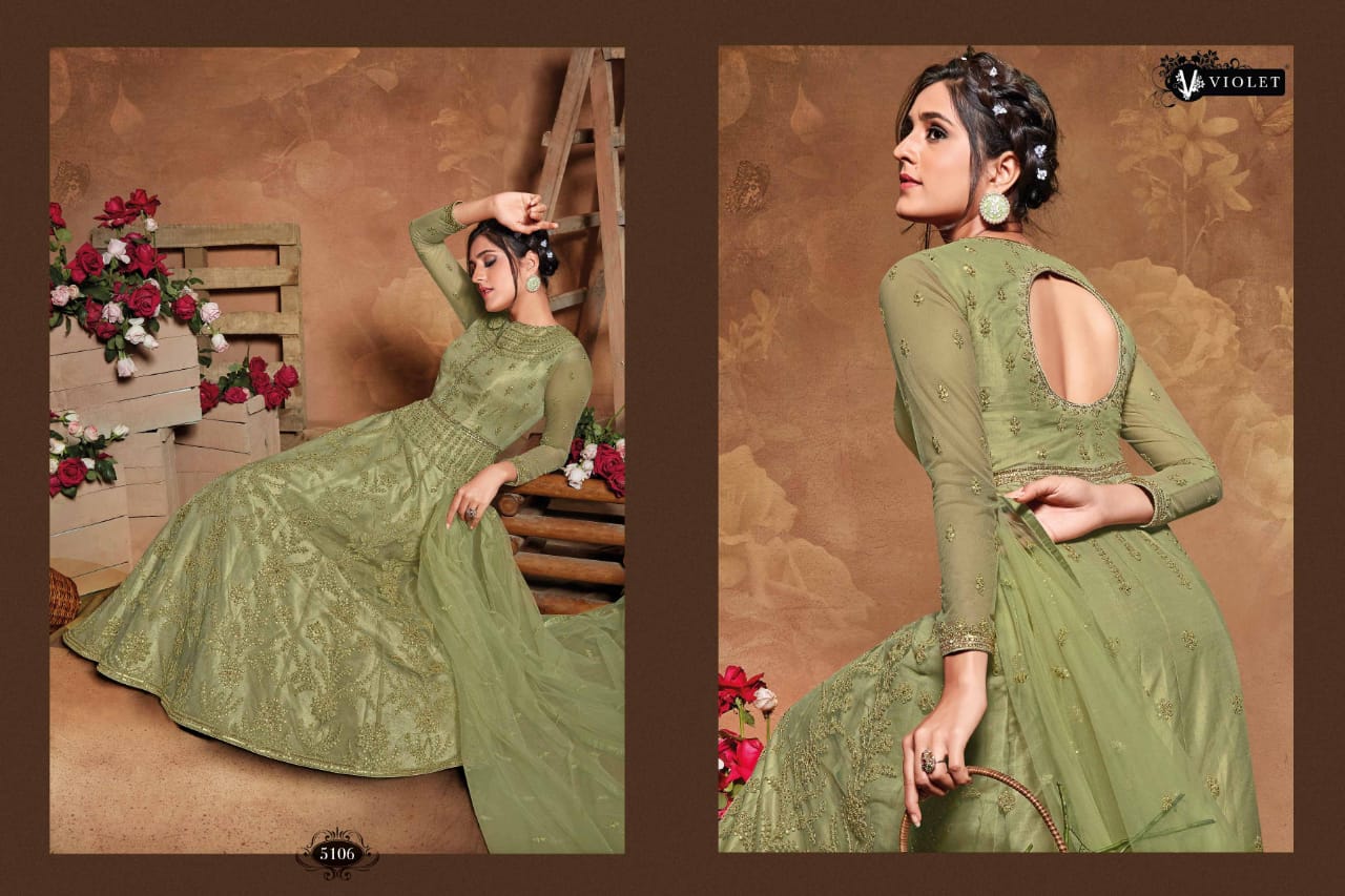 Swagat Violet Designer Butterfly Net Suit