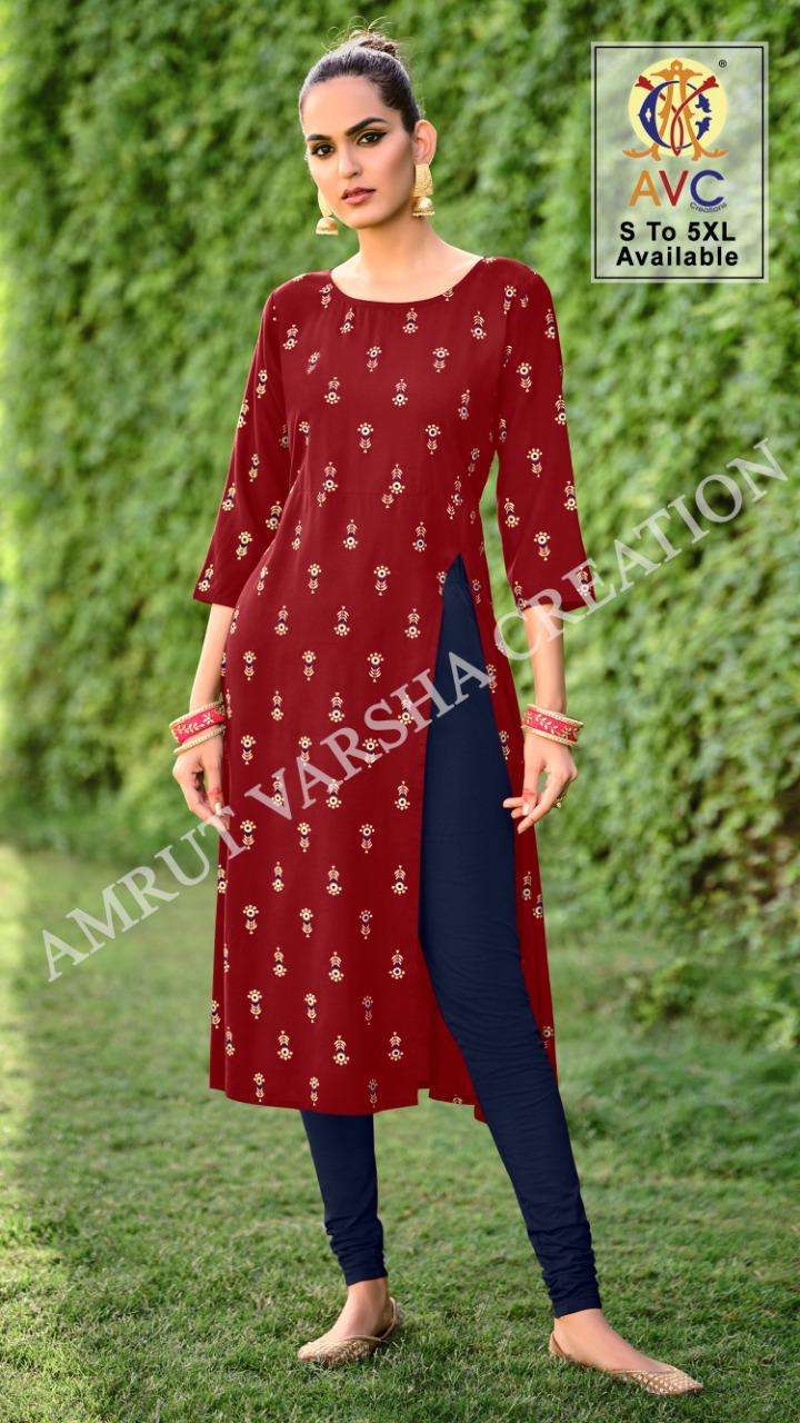 Avc Vastra Series 101-108 Rayon Printed Side Cut Kurti