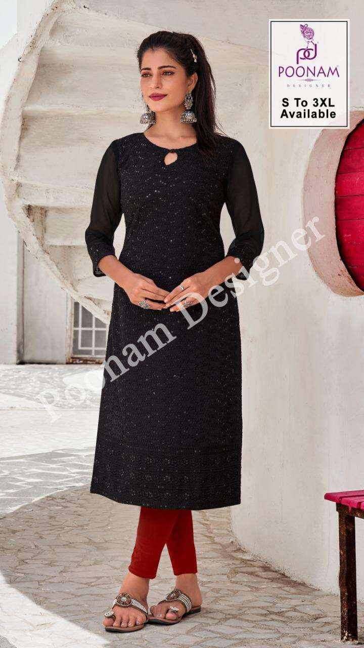 Chikankari By Poonam Georgette Chicken Work Fancy Kurti