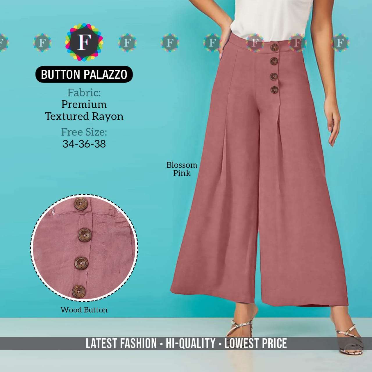 K4u Button Palazzo Rayon Ehtnic Wear Ladies Plazzo