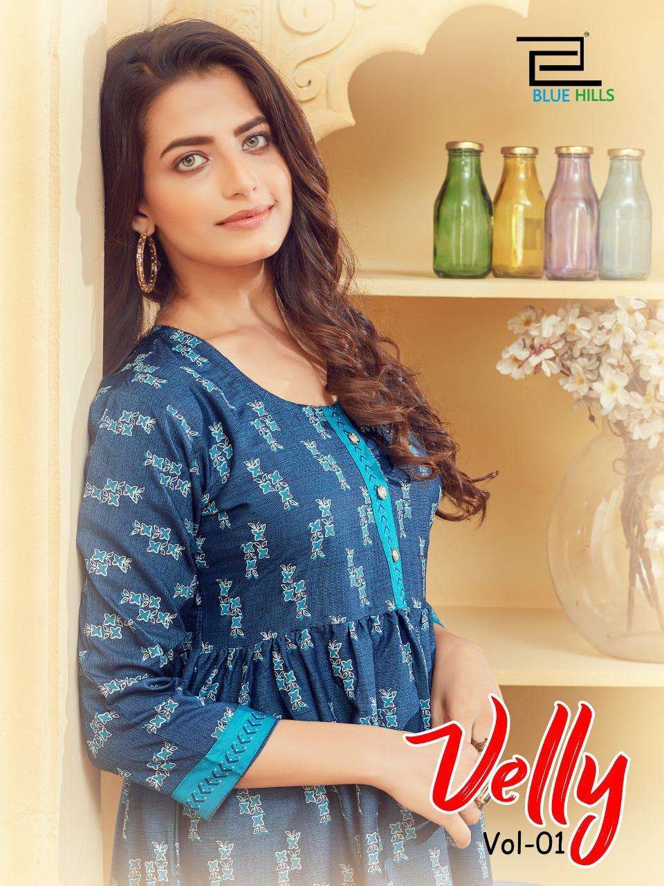 Blue Hills Velly Vol-1 Series 101-108 Rayon Printed Midi Style Kurti