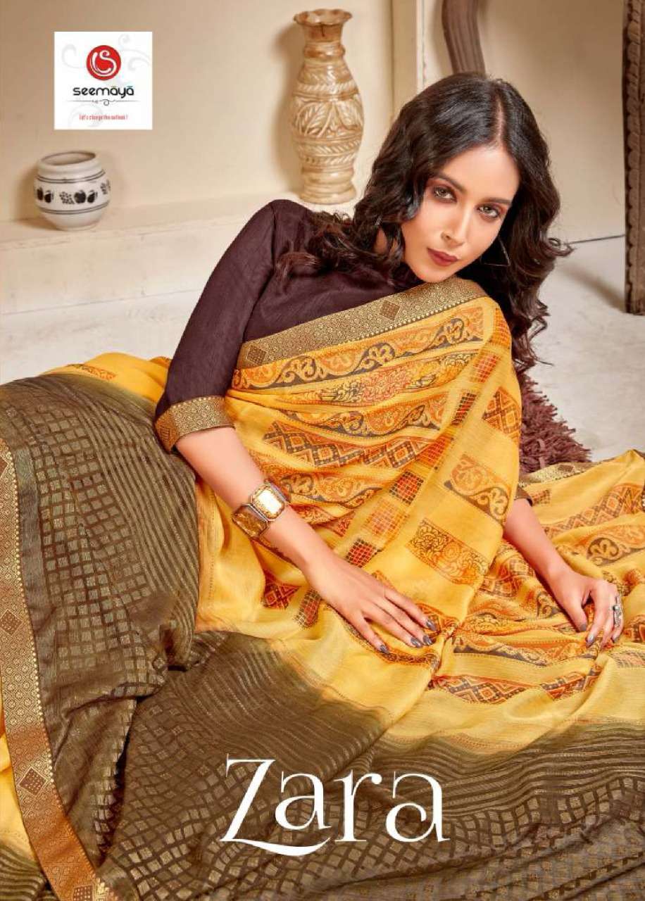 Seemaya Zara Chiffon Brasso Fancy Ethnic Saree Supplier