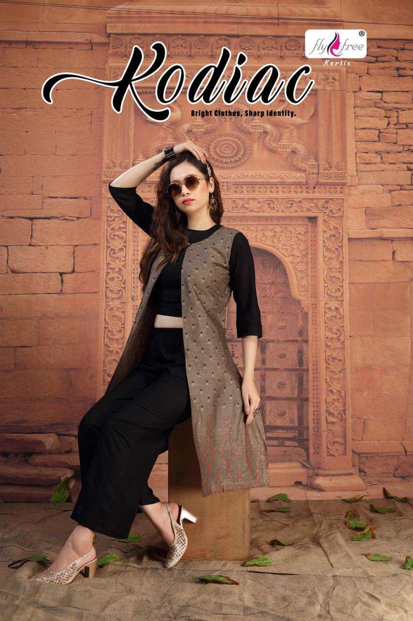 Fly Free Kodiac Series 1001-1008 Heavy Rayon Top Bottom With Jacket Kurti