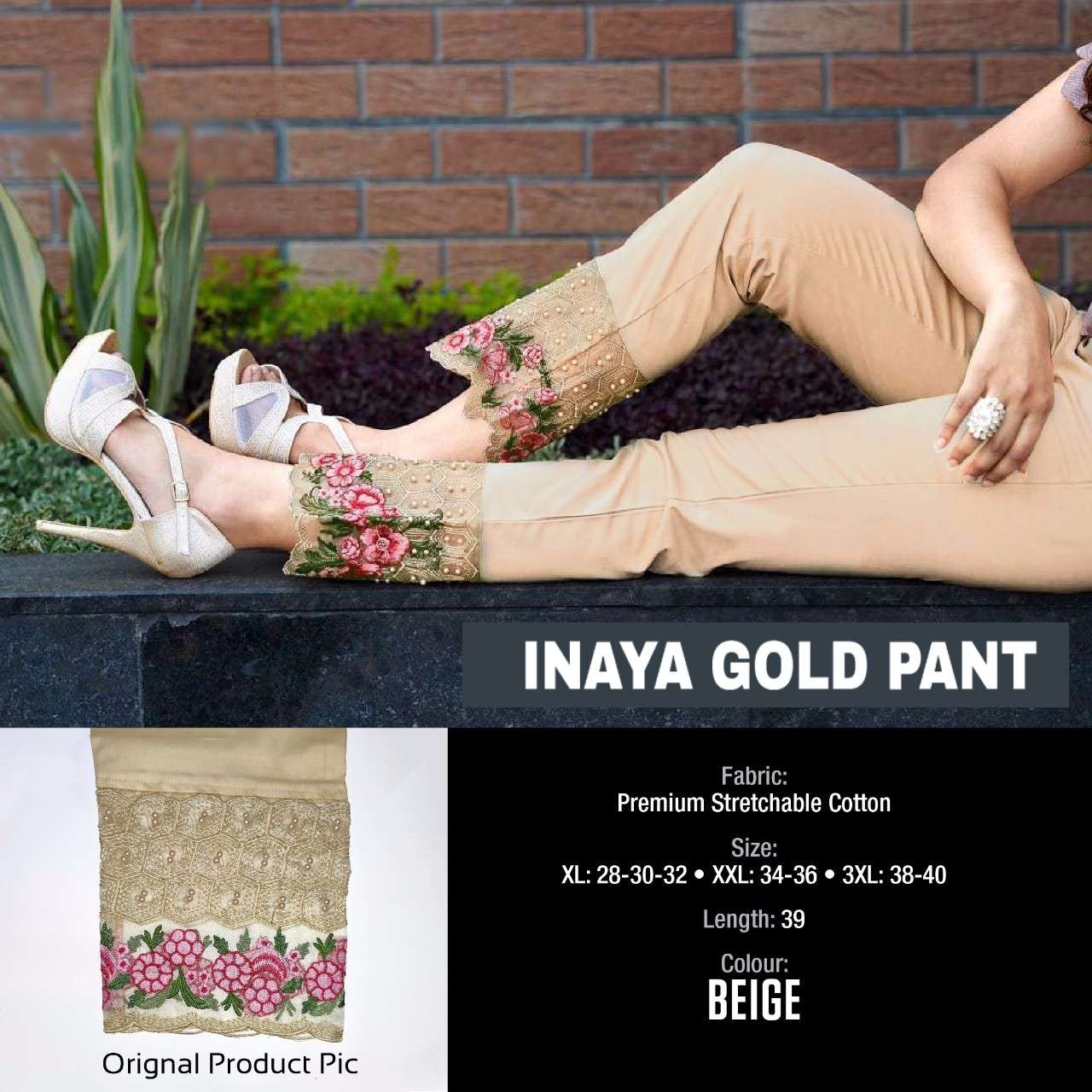 Inaya Gold Pant By K4u Cotton Embroidery Western Wear Fancy Ladies Pant