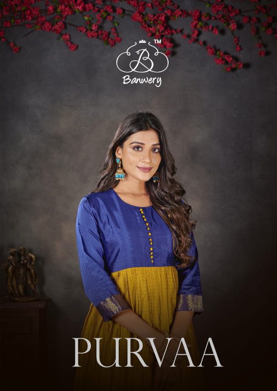 Banwery Purvaa  Heavy Silk Weaving Checks Fabric With Daman Jaquard Border Kurti