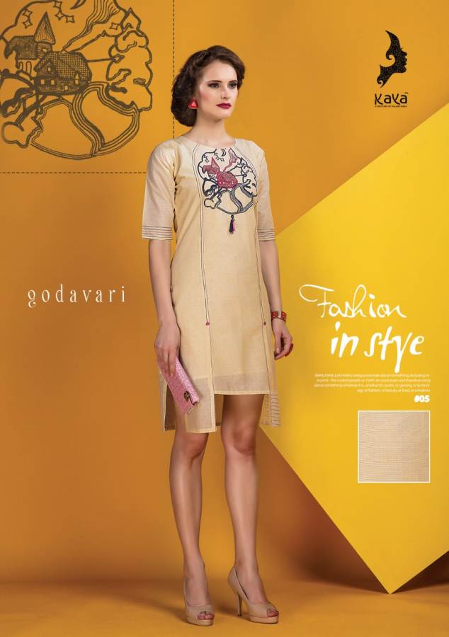 Kava Godavri Designer Cotton Denting Staright Pattern Work Kurti
