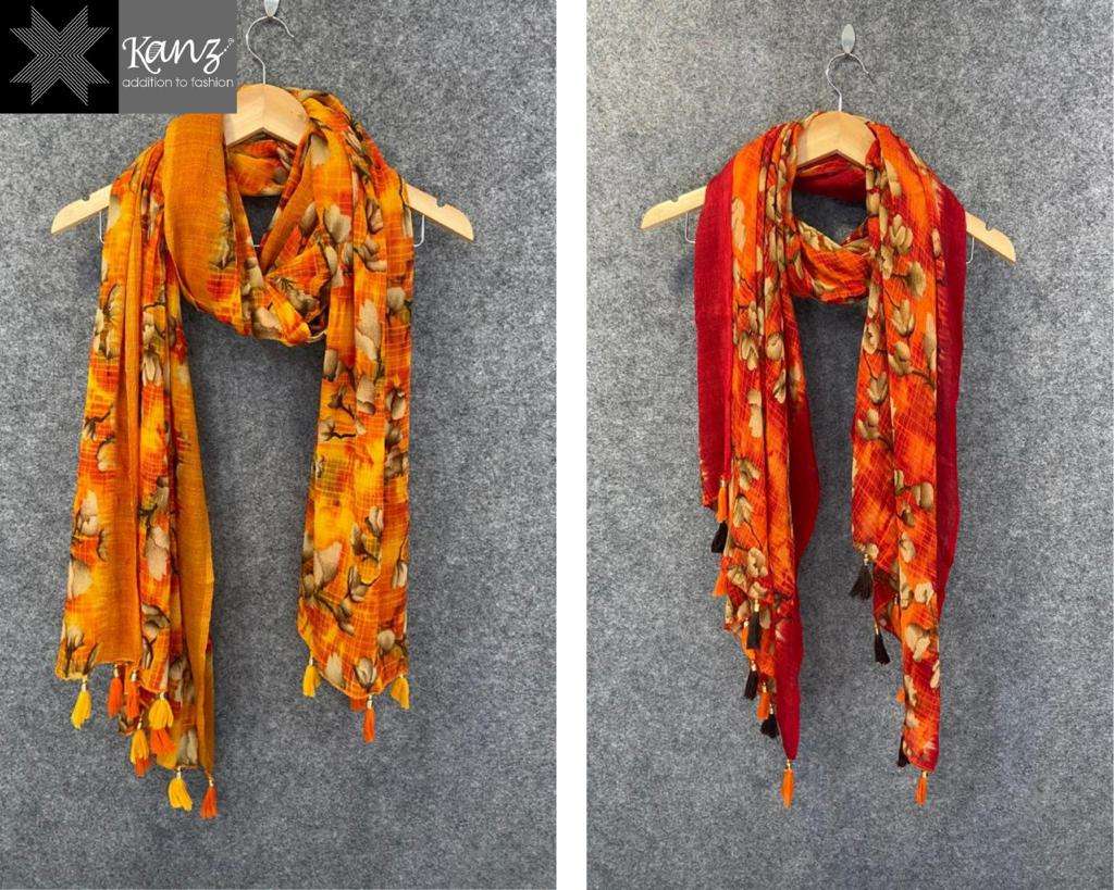 Kanz Present Silky Printed Stole With Tassels Fancy Dupatta