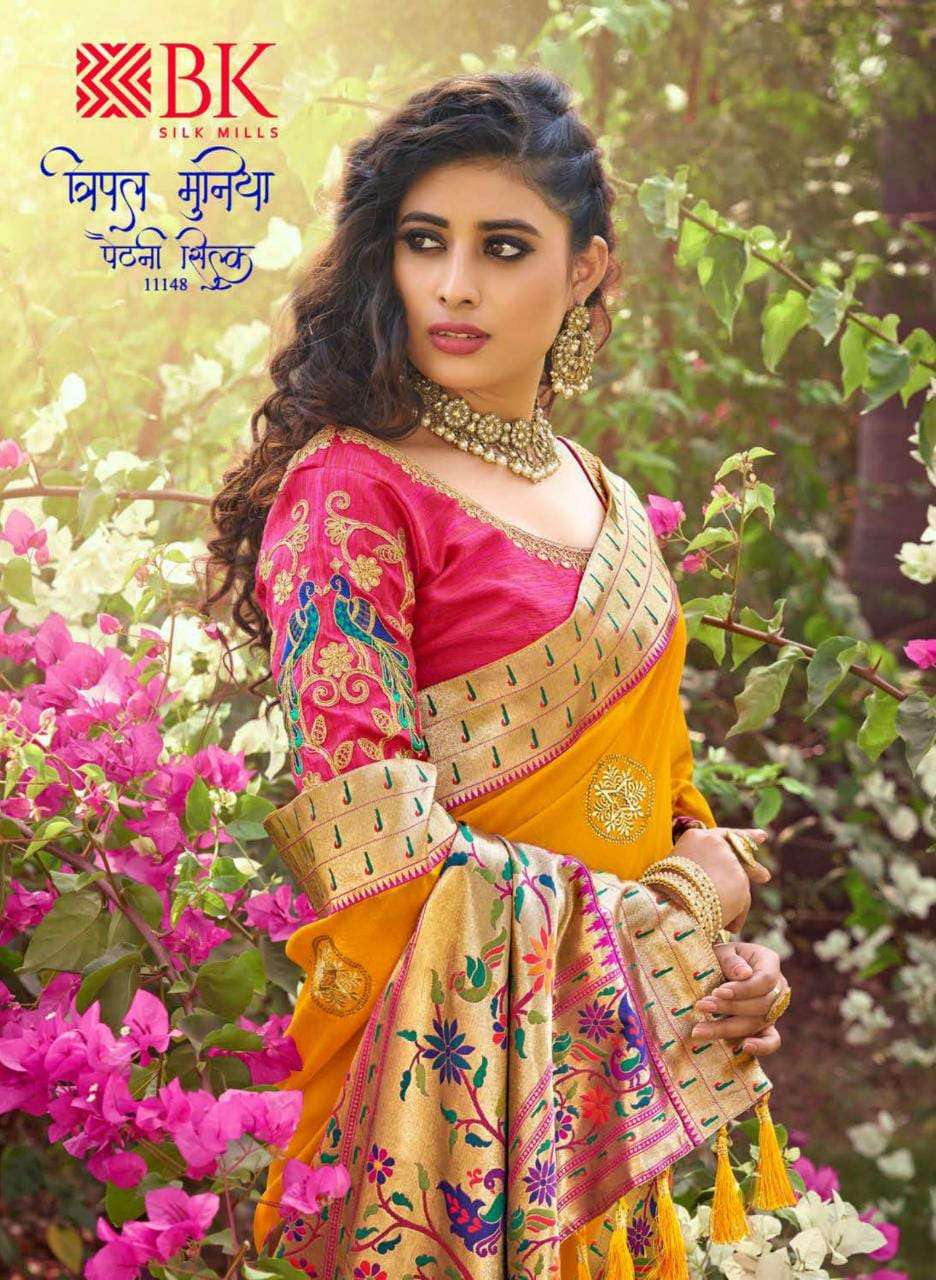 Bk Silk Mills Triple Muniya 11148 Series 1001-1008 Paithani Silk Saree