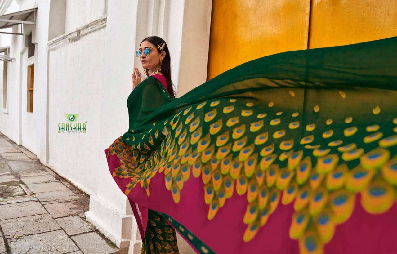 Sanskar Print Chitrakala Series 61001-61012 Georgette Printed Saree