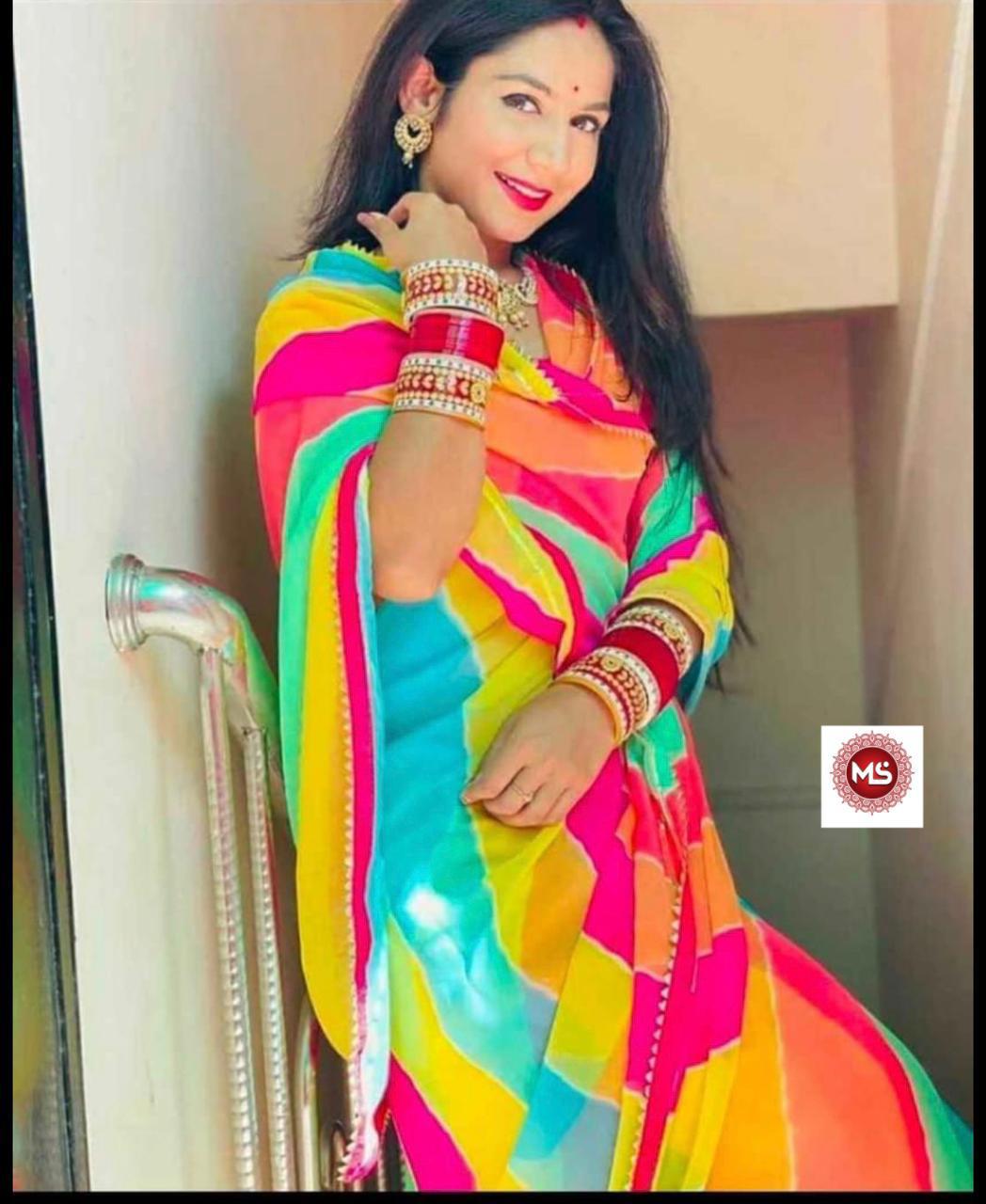 Ms Brand Designer Georgette Lehariya Saree