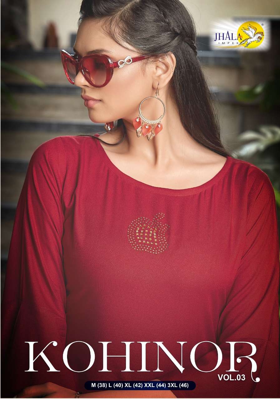 Kohinor Vol 3 By Jhala Impex Rayon Long Street Side Cut Kurtis