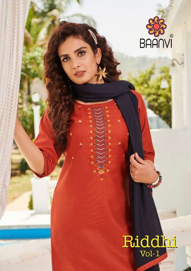 Baanvi Riddhi Vol 1 Cotton Work Readymade Casual Wear Salwar Kameez