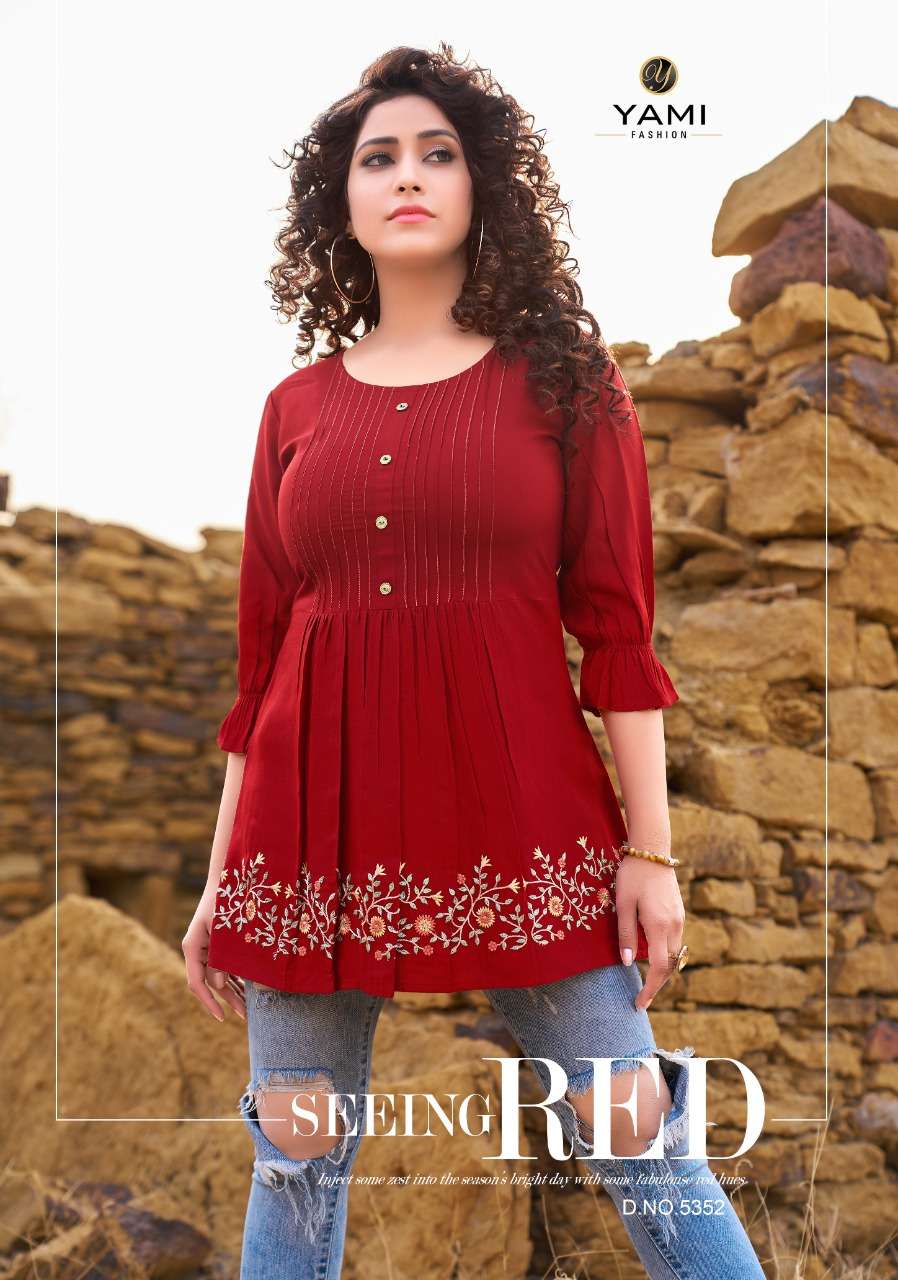 Bold Vol 4 By Yami Rayon Work Ladies Short Jeans Top Collection