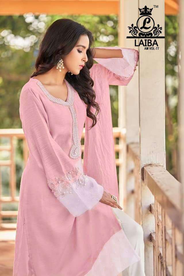 Laiba Am Vol 77 Georgette 3 Piece Kurti Pant And Dupatta Set
