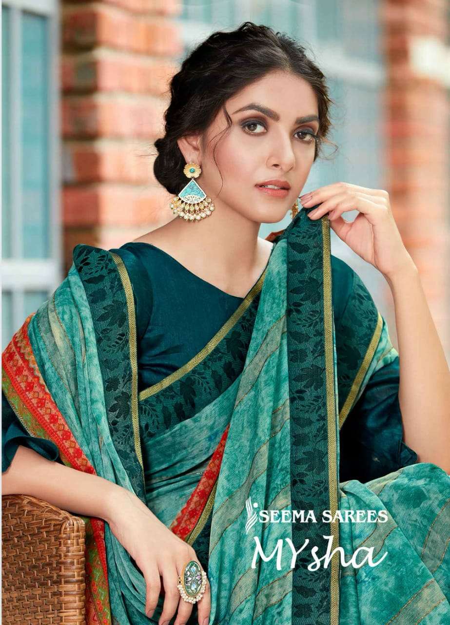 Seema Mysha Series 1001-1008 Premium Moss Printed Saree