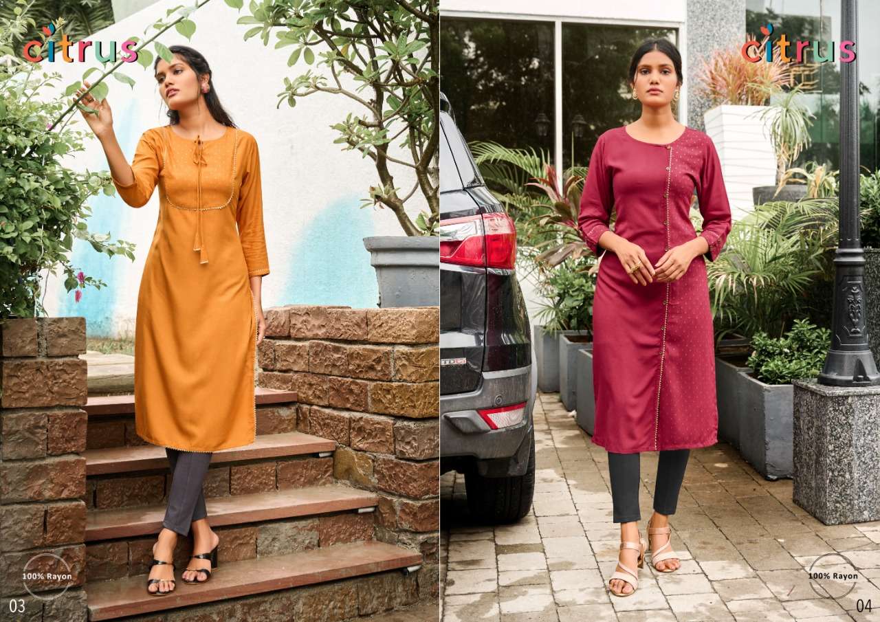 Citrus By Global Local Rayon Simple Wear Fancy Kurtis