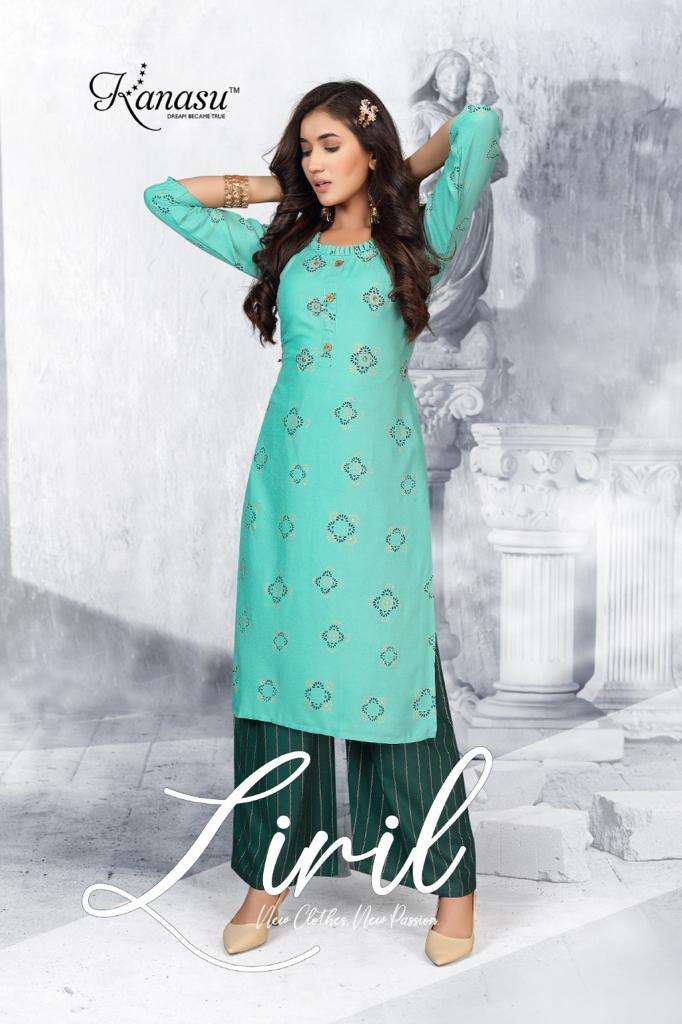 Kanasu Liril Series 001-008 Heavy Rayon Print Kurti With Plazo