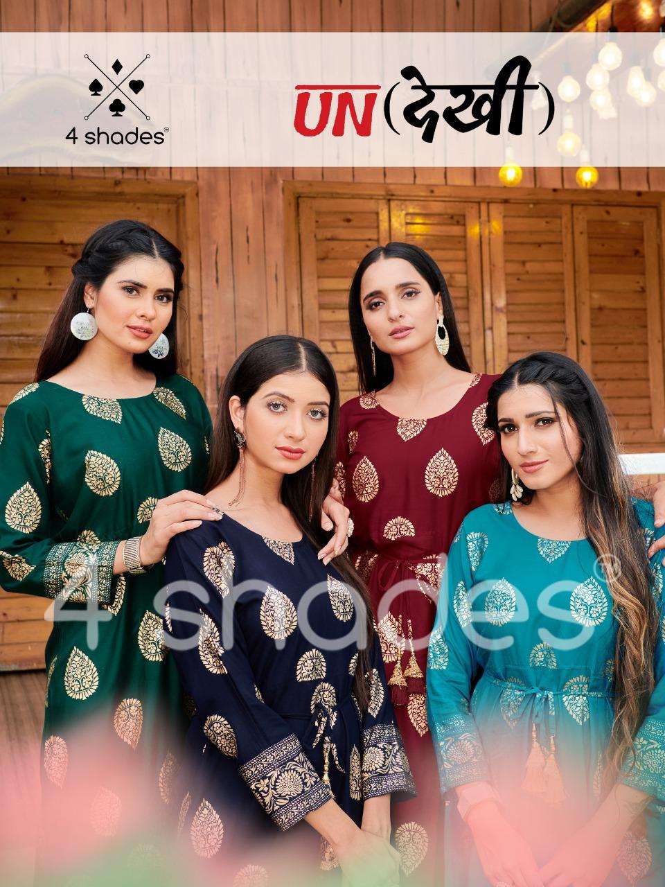 4 Shades Un Dekhi Vol-1 Series 101-106 Rayon Cut Style Long Kurtis