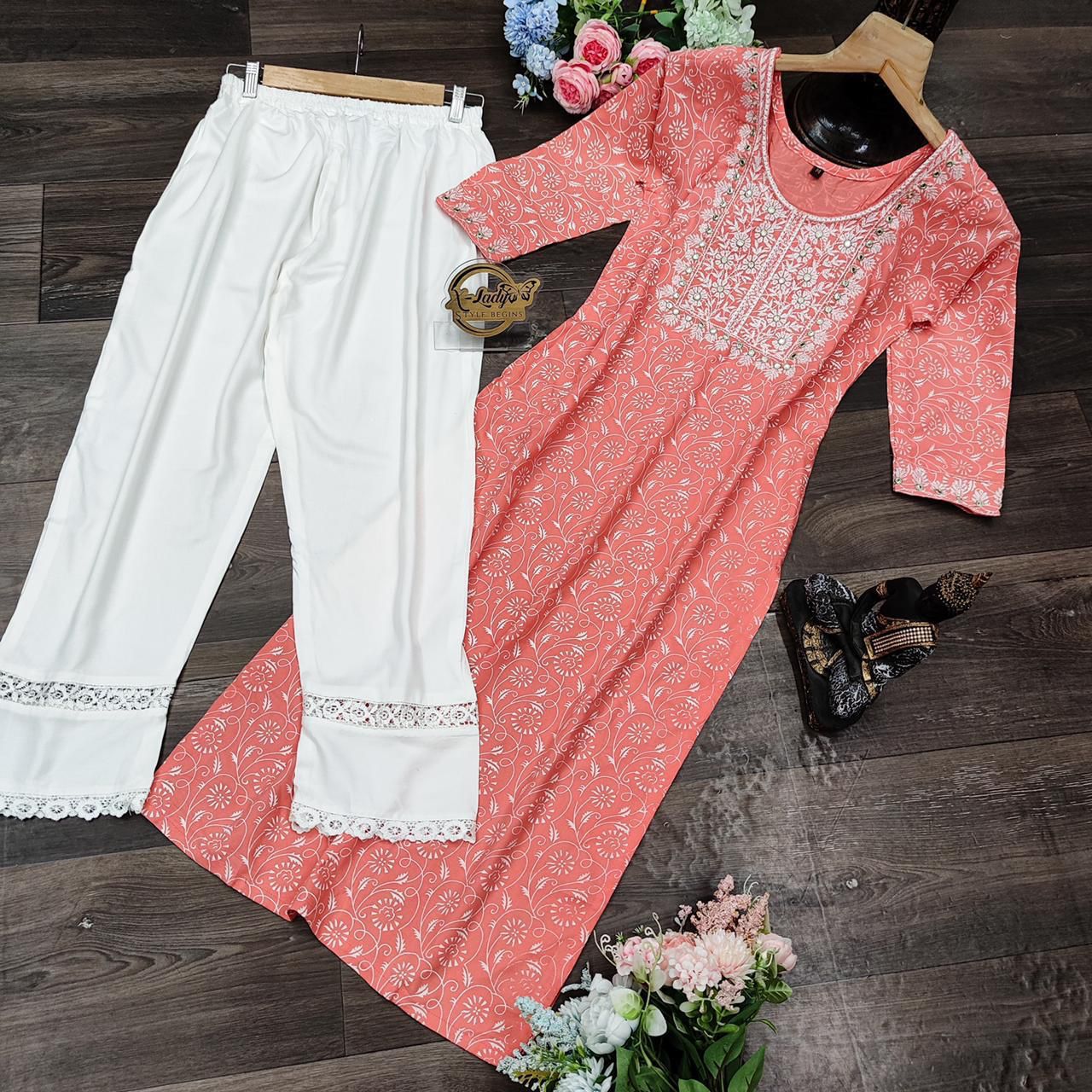 X-lady Designer 14 Kg Rayon Kurti With Plazzo Pant