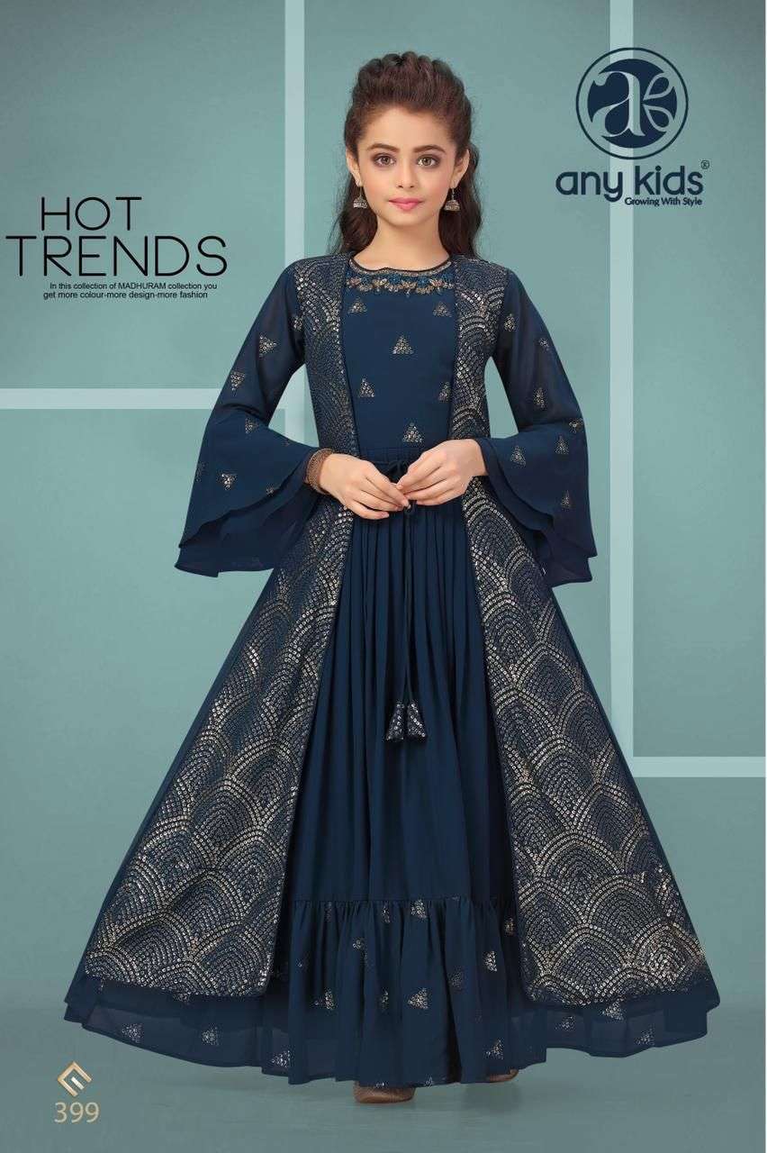  ANY KIDS 392-411 SERIES FANCY DESIGNER KIDS FROCKS GOWN JACKET PATTERN ANARKALI DRESSES COLLECTION WHOLESALER