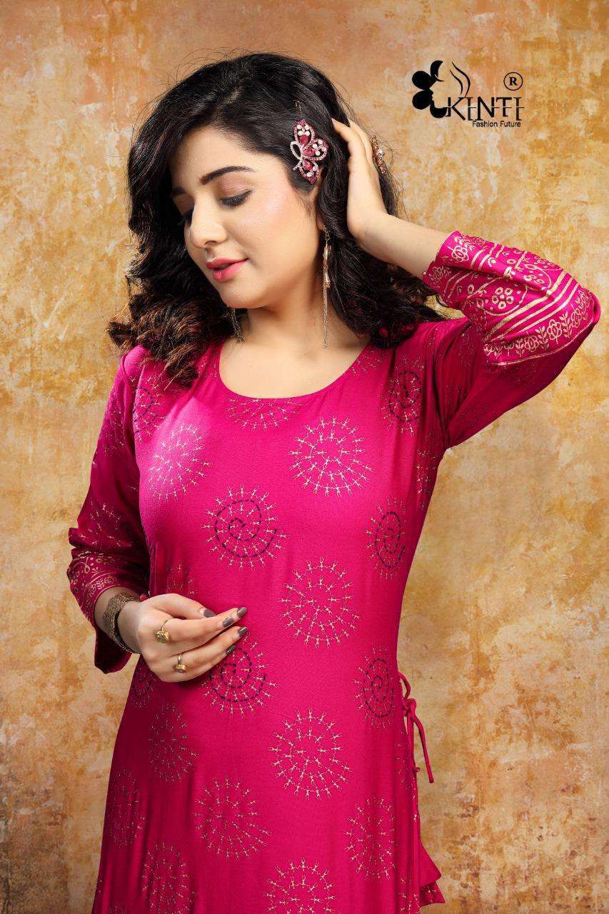 KINTI LOTUS DOUBLE LAYER RAYON DESIGNER KURTIS WHOLESALER IN GUJARAT